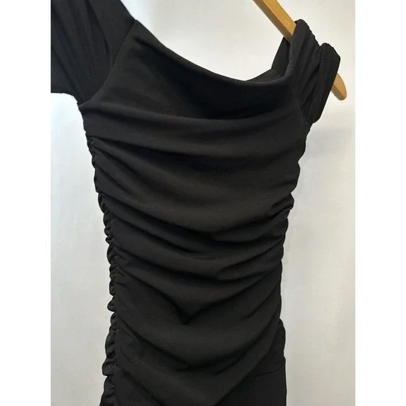 Ruby Womens Black Draped Front Dress Stretch Acetate‎ Blend Full Skirt SzP - Picture 2 of 8